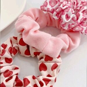 Charming Pink, Floral and Red Hearts Scrunchies Set Of 3